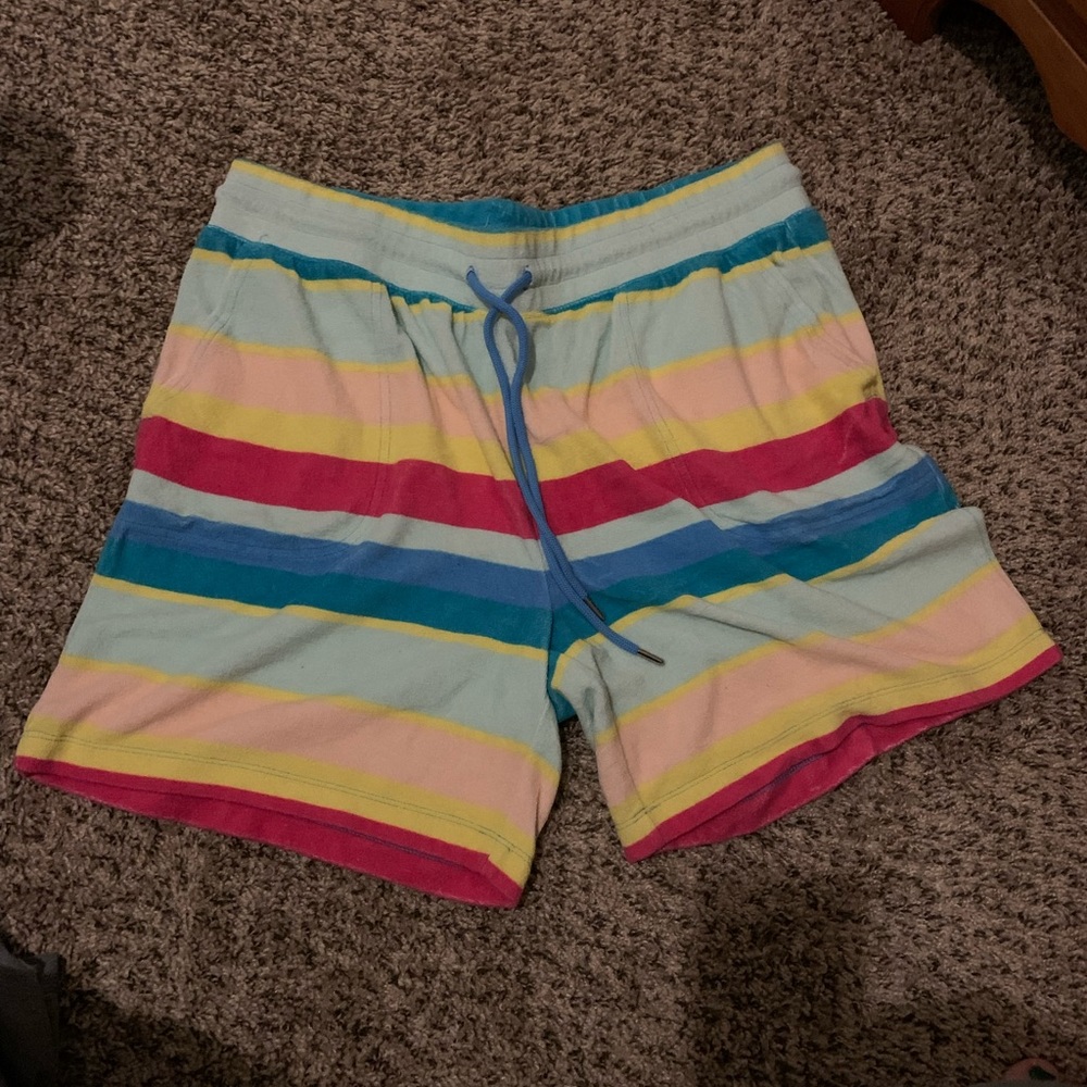 Lands' End Midrise Pull-On 7in Terry Shorts-Rainbow Stripe - Large Petite